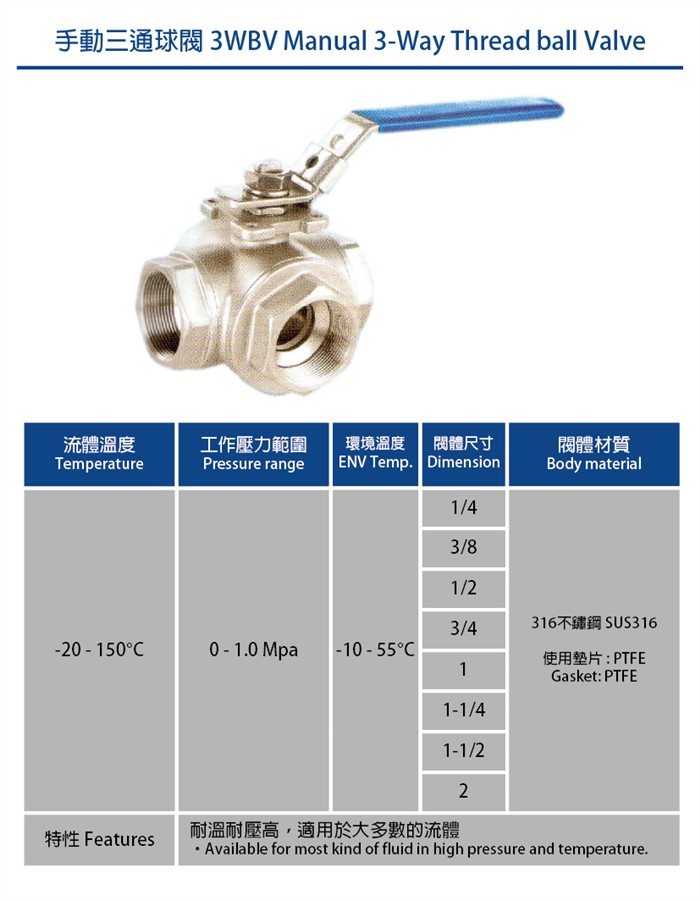 S.S Manual 3 Way Thread Ball Valve