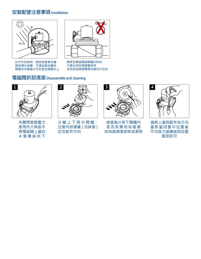 電磁閥使用說明　　　　　　　　　　　　　　　　　　　　Instruction of Solenoid valve