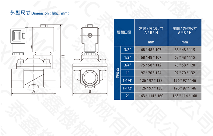 標準黃銅中壓電磁閥　　　　　　　　　　　　　　　Brass thread solenoid valve