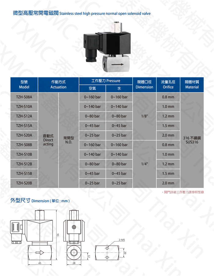 微型高壓常開電磁閥Normal open high pressure direct-acting solenoid valve