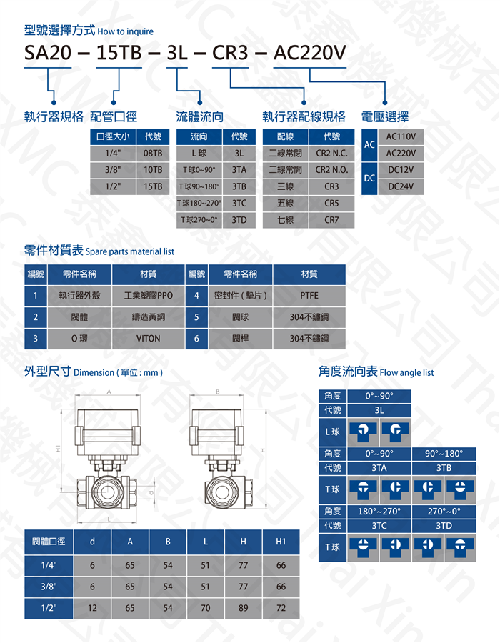 三通黃銅螺紋電動球閥 3 port brass thread standard electric motorized valve