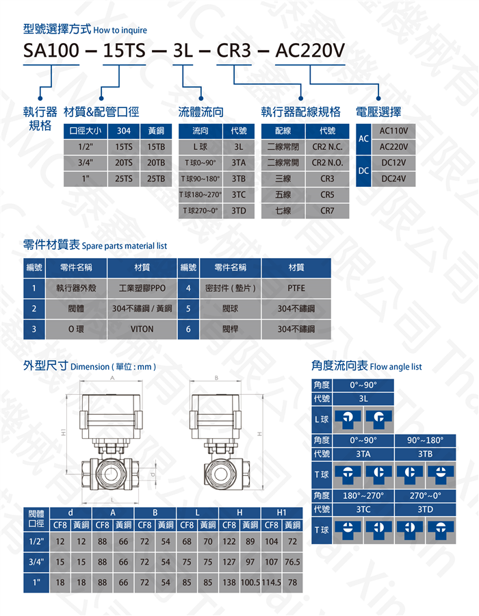 三通口螺紋電動球閥 3 port stainless steel thread standard electric motorized valve